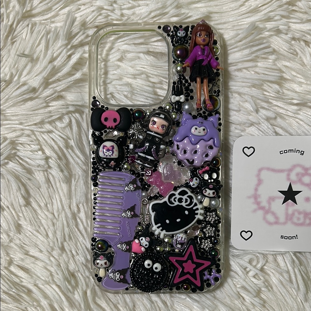 Handmade iPhone 14 Pro Junk Case Kuromi Sanrio Bratz Kawaii Goth Y2K